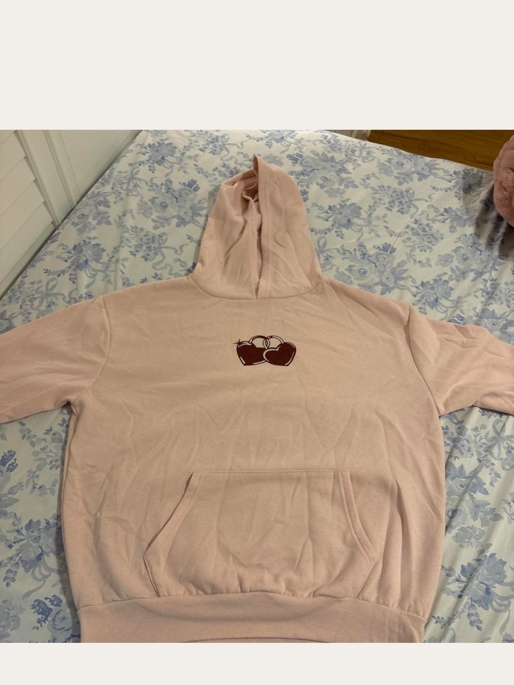 Women's Light Pink Hooded Sweatshirt with Cherry Graphic